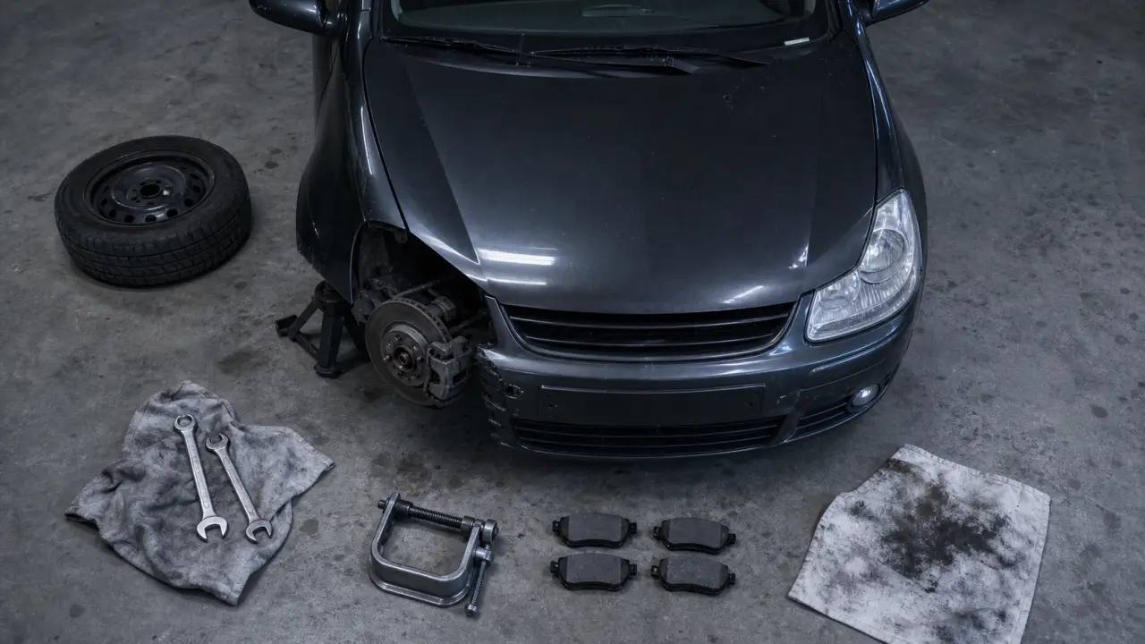 Changer les plaquettes de frein clio 3 : clé de 13 et étrier sur établi