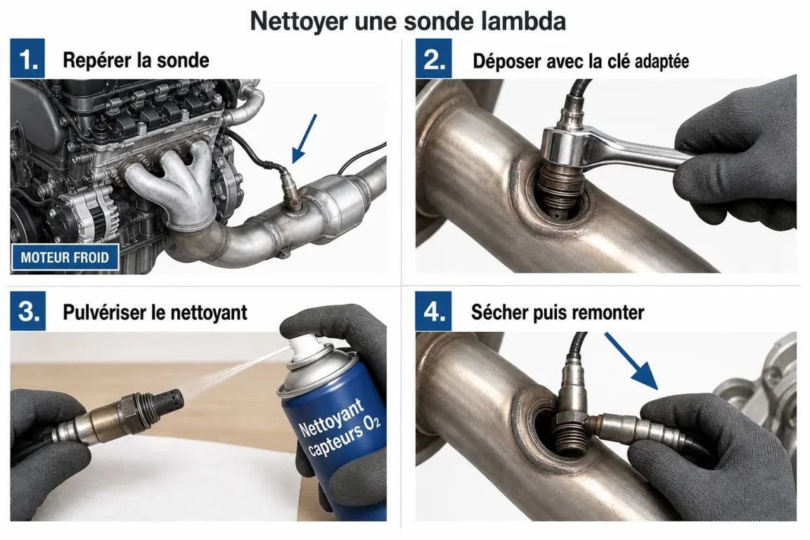 Sonde lambda nettoyage : illustration étape par étape du démontage, du nettoyage et du remontage