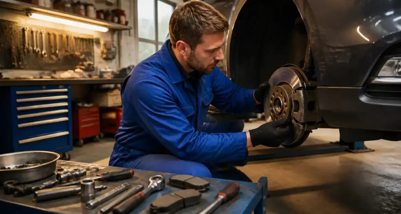 Réparation des freins dans un garage à domicile, bricolage automobile