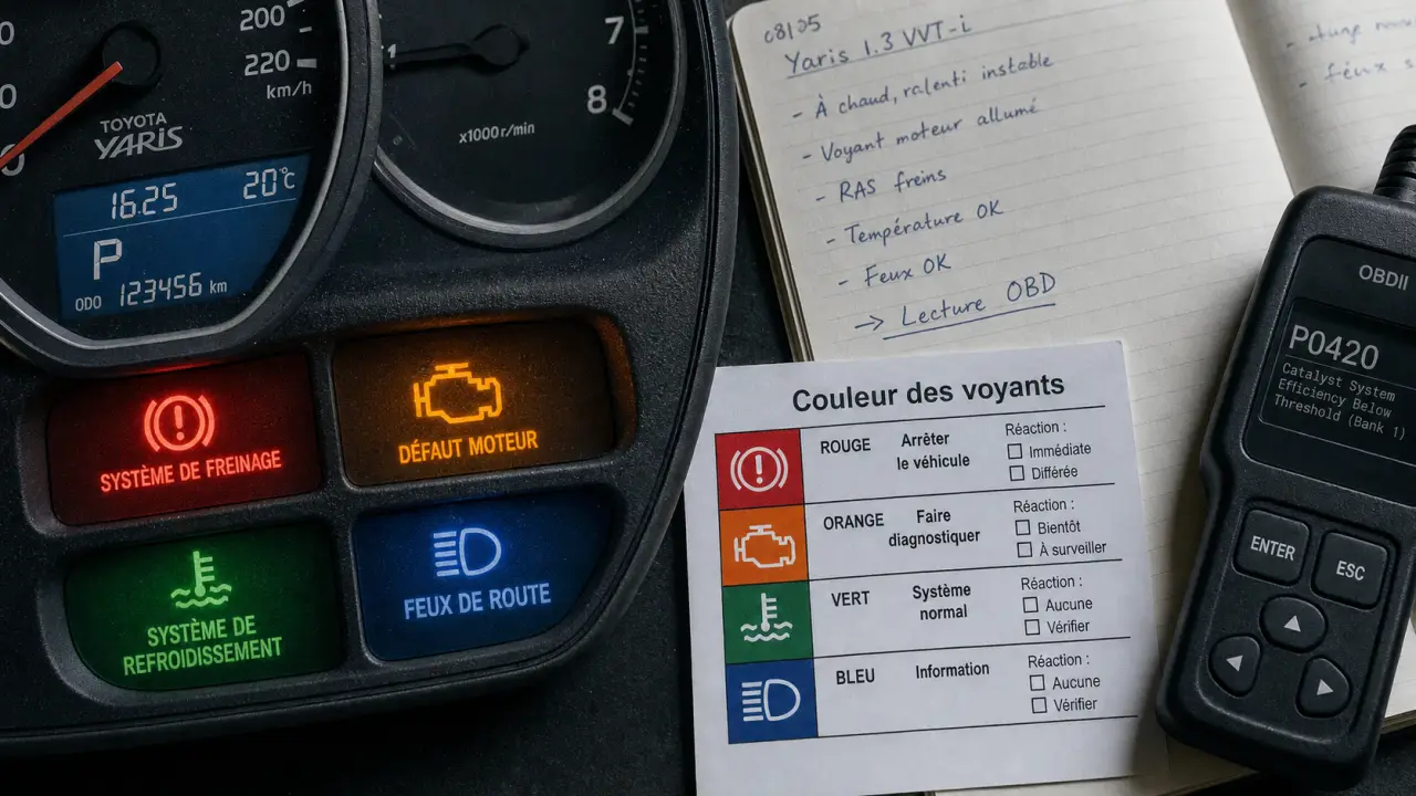 Signification voyant tableau de bord Toyota Yaris : couleurs READY, VSC et TPMS