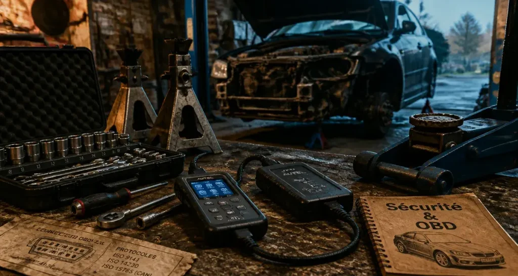 Apprendre la mécanique automobile : outils et sécurité OBD-II dans le garage