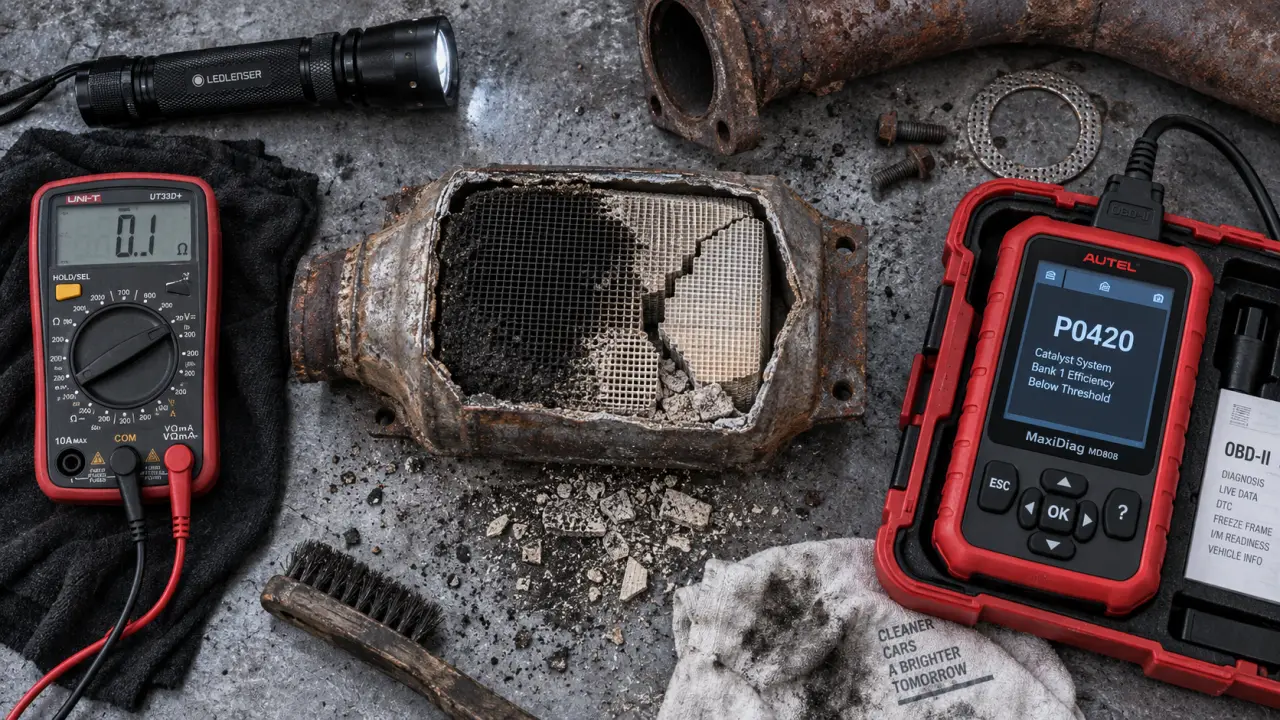 Catalyseur HS symptômes : monolithe encrassé, code P0420, valise OBD-II
