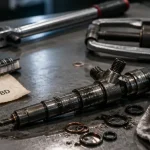 Changer les injecteurs : injecteur diesel en atelier, pièce et outils