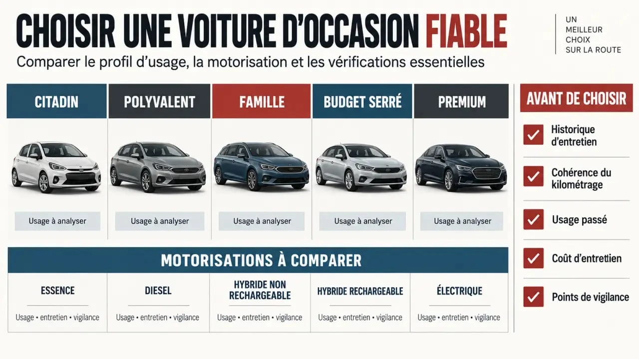 Comparatif pour choisir une voiture fiable occasion selon le profil et la motorisation