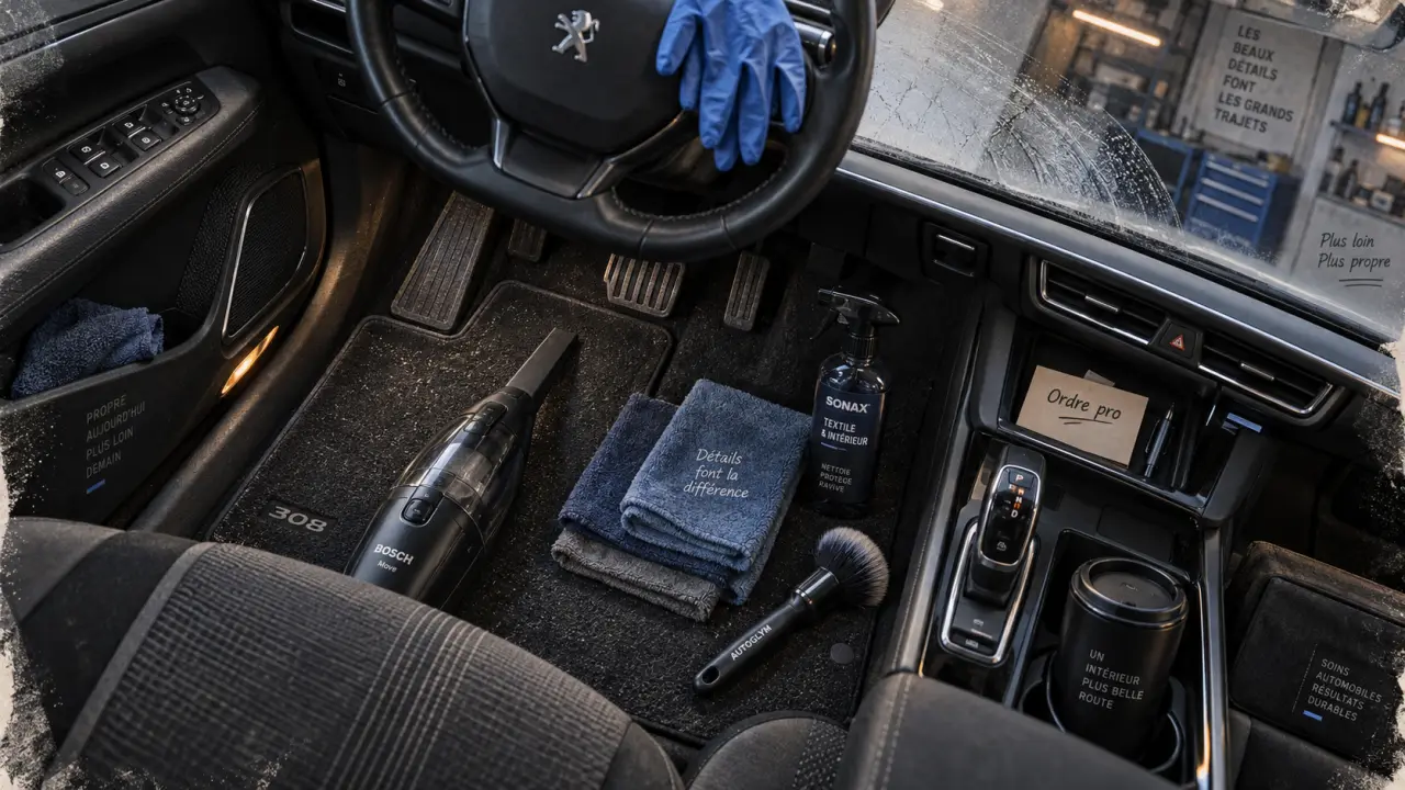 Nettoyage habitacle voiture : tapis aspirés, tissu nettoyé, ordre pro anti-traces