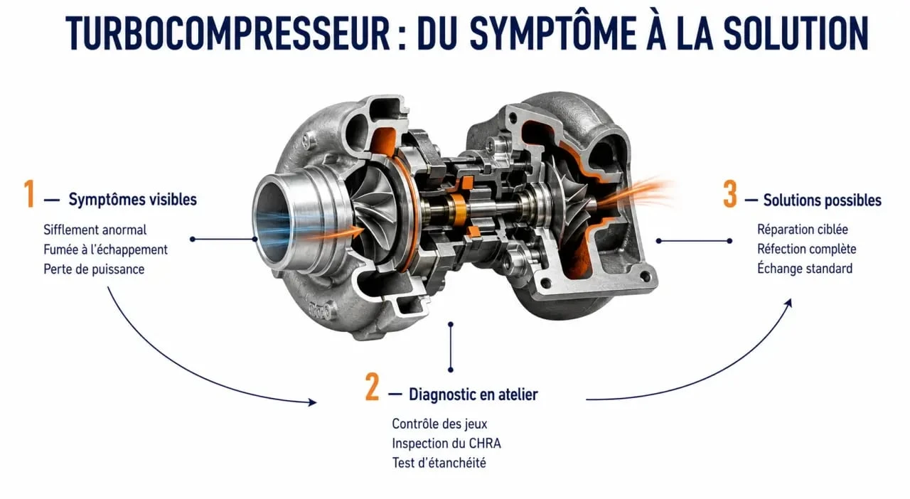 Réparer turbo : schéma de diagnostic des symptômes et solutions de réparation