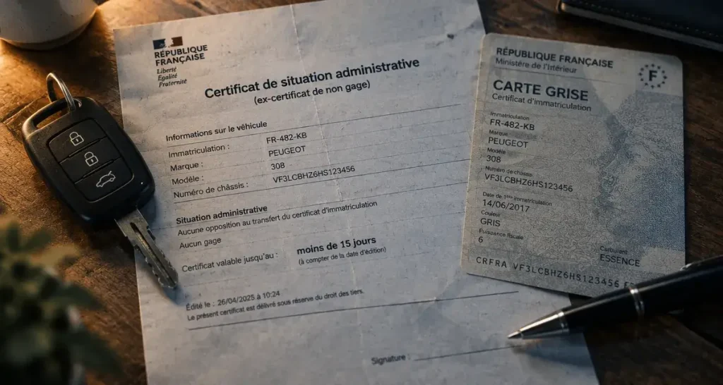 Comment savoir si une voiture est gagée : certificat de situation administrative moins de 15 jours
