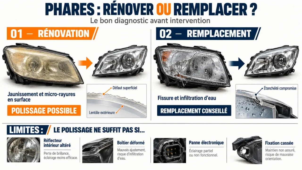 Remplacement optique de phare ou rénovation selon l’état du bloc optique