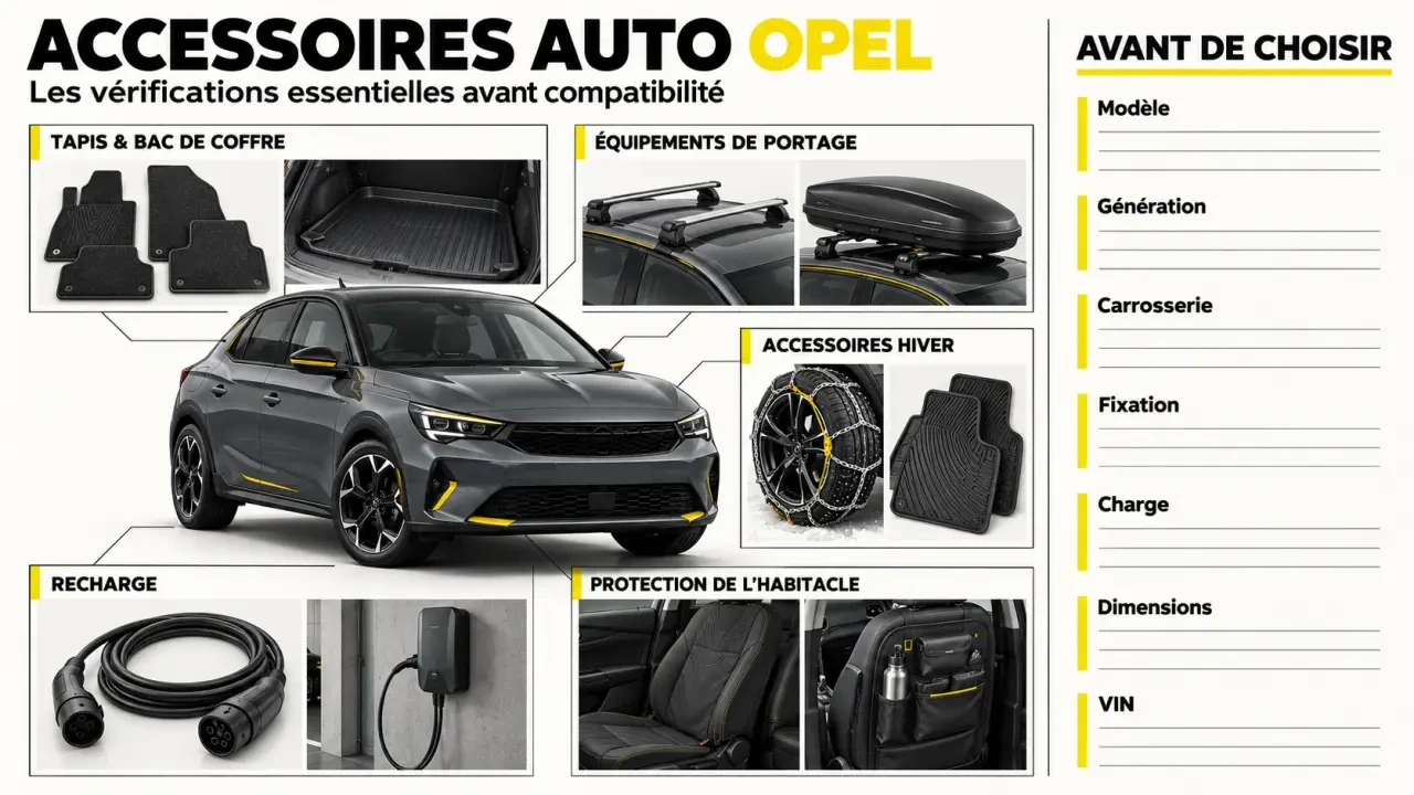 Accessoires auto Opel et critères de compatibilité selon le modèle du véhicule