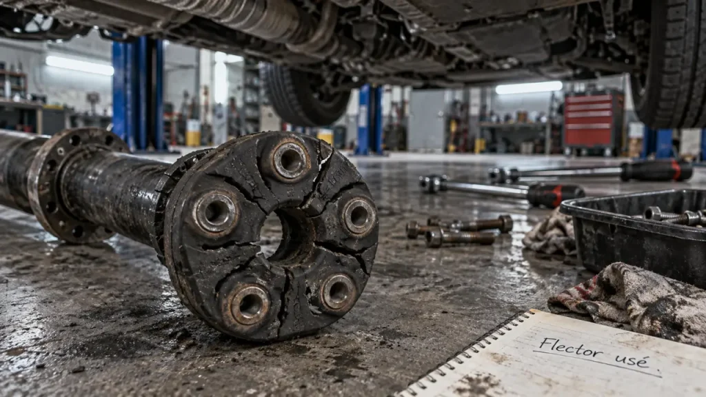 Flector voiture fissuré sur ligne de transmission, caoutchouc craquelé