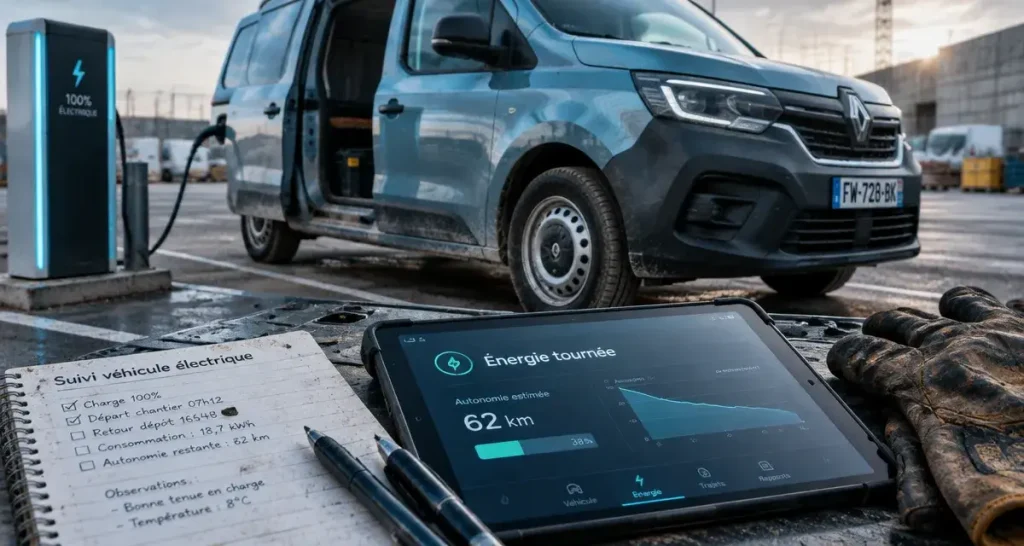 Fourgon electrique près d’une borne : autonomie, charge utile et prix