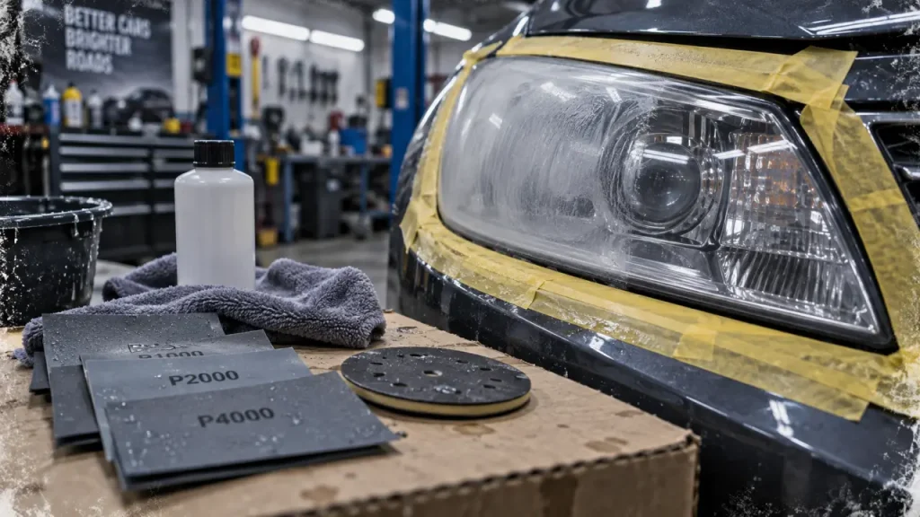 Renov optique phares : ponçage et polissage pour plastique net