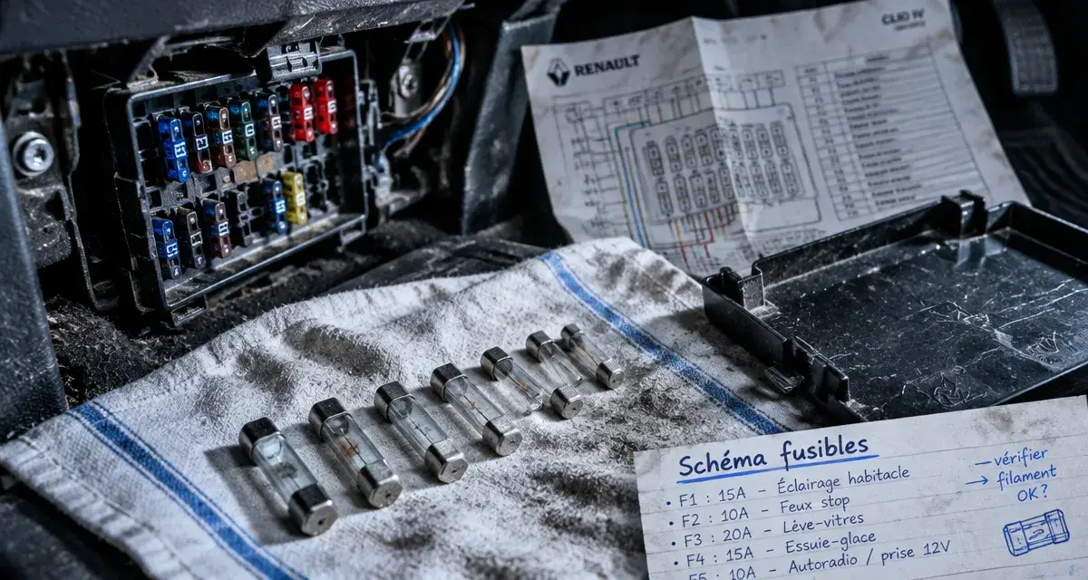 Schéma tableau fusible Clio 3, fusibles et ampérage